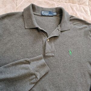Vintage Polo Ralph Lauren Long Sleeve Polo Shirt Gray Green Pony Men’s Small